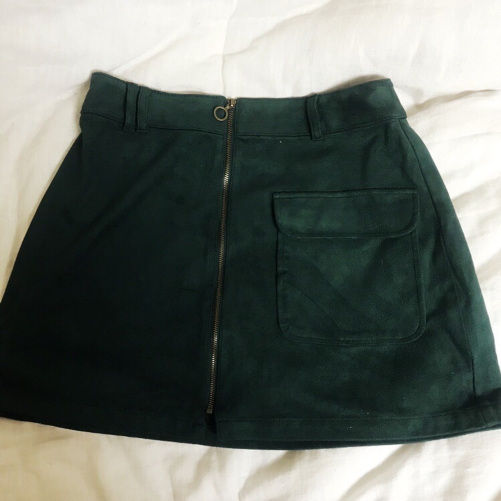 Forest Green Suede Zip Up Skirt